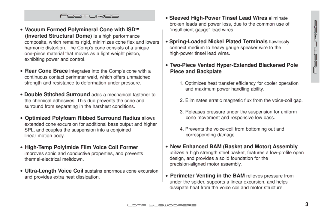 Kicker C10, C8, 10VC124 manual Features 