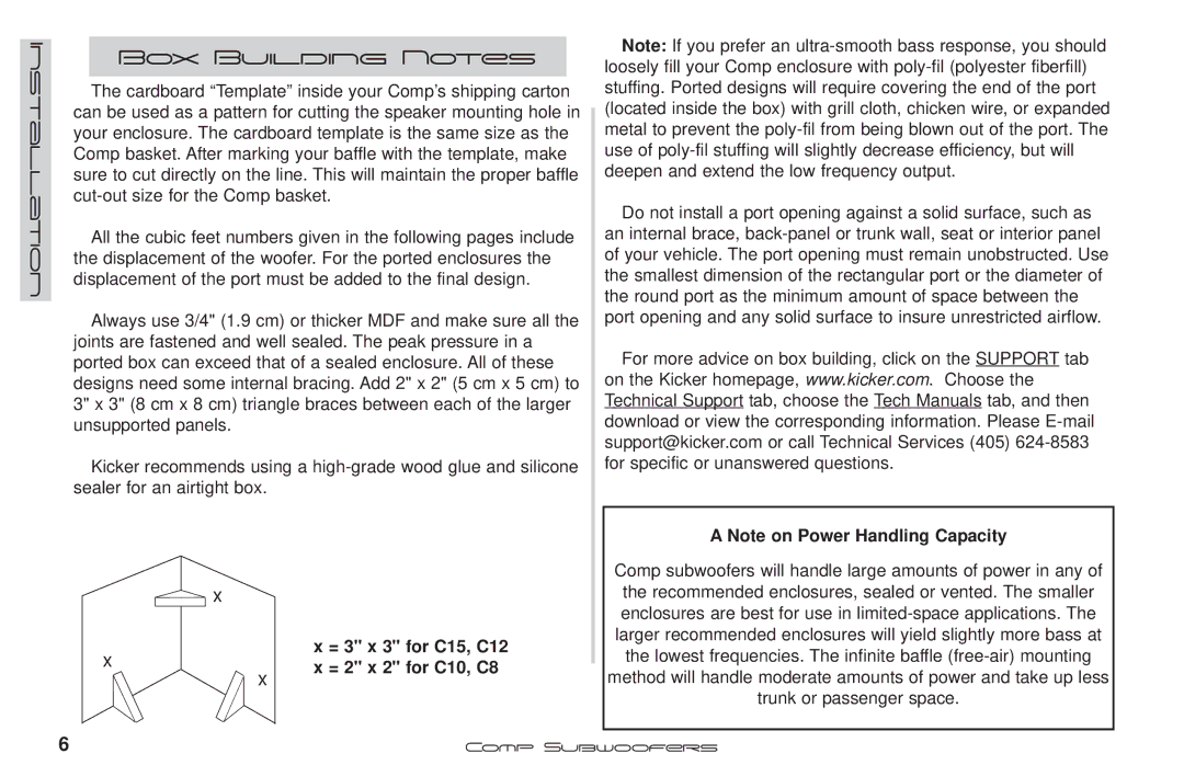 Kicker 10VC124, C8, C10 manual Box Building Notes 