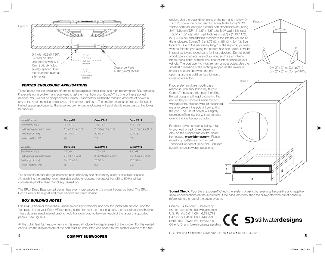 Kicker COMPVT12, COMPVT8, COMPVT10 manual Vented Enclosure Applications, BOX Building Notes, Clearance Plate 1/16 2mm recess 