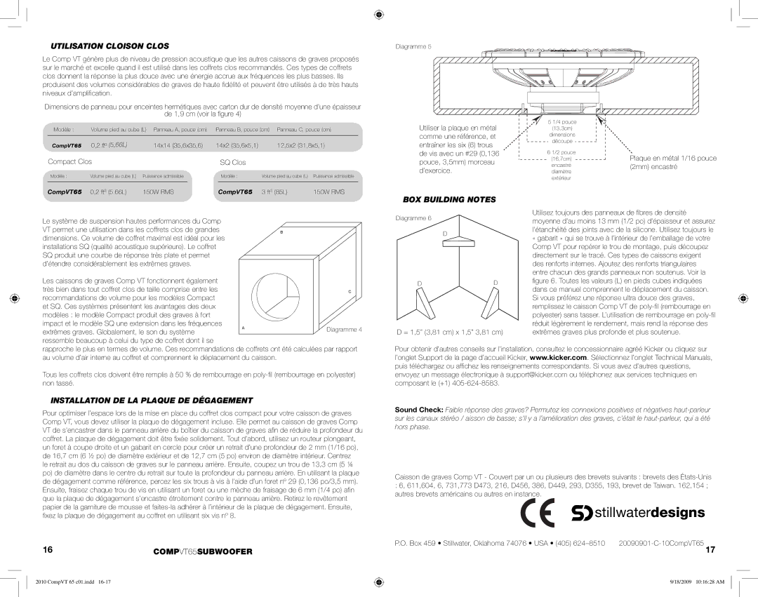 Kicker manual Utilisation Cloison Clos, Installation DE LA Plaque DE Dégagement, 16COMPVT65SUBWOOFER 