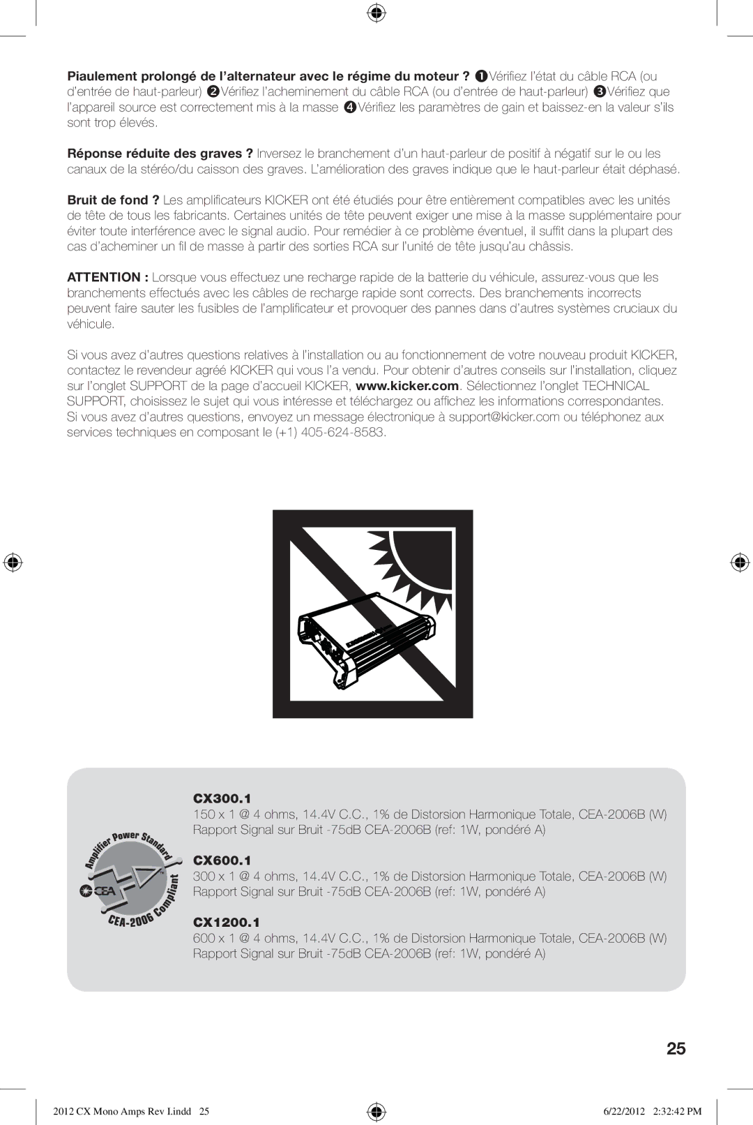 Kicker CX600.1, CX1200.1 owner manual CX Mono Amps Rev I.indd 22/2012 23242 PM 