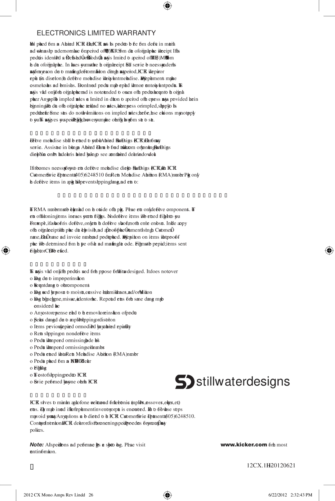 Kicker CX1200.1, CX600.1 owner manual Electronics Limited Warranty, What to do if YOU Need Warranty or Service 