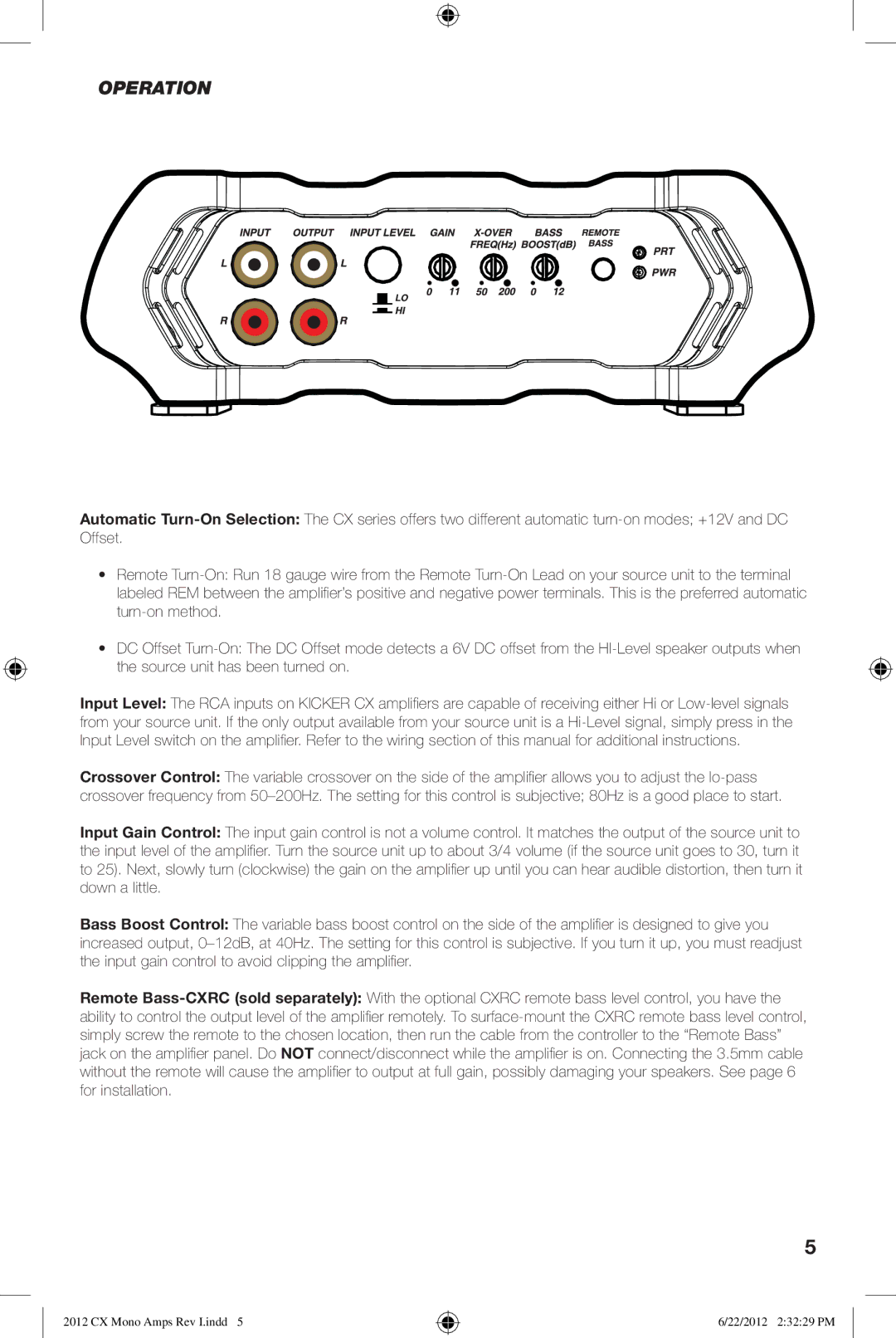 Kicker CX600.1, CX1200.1 owner manual Operation 