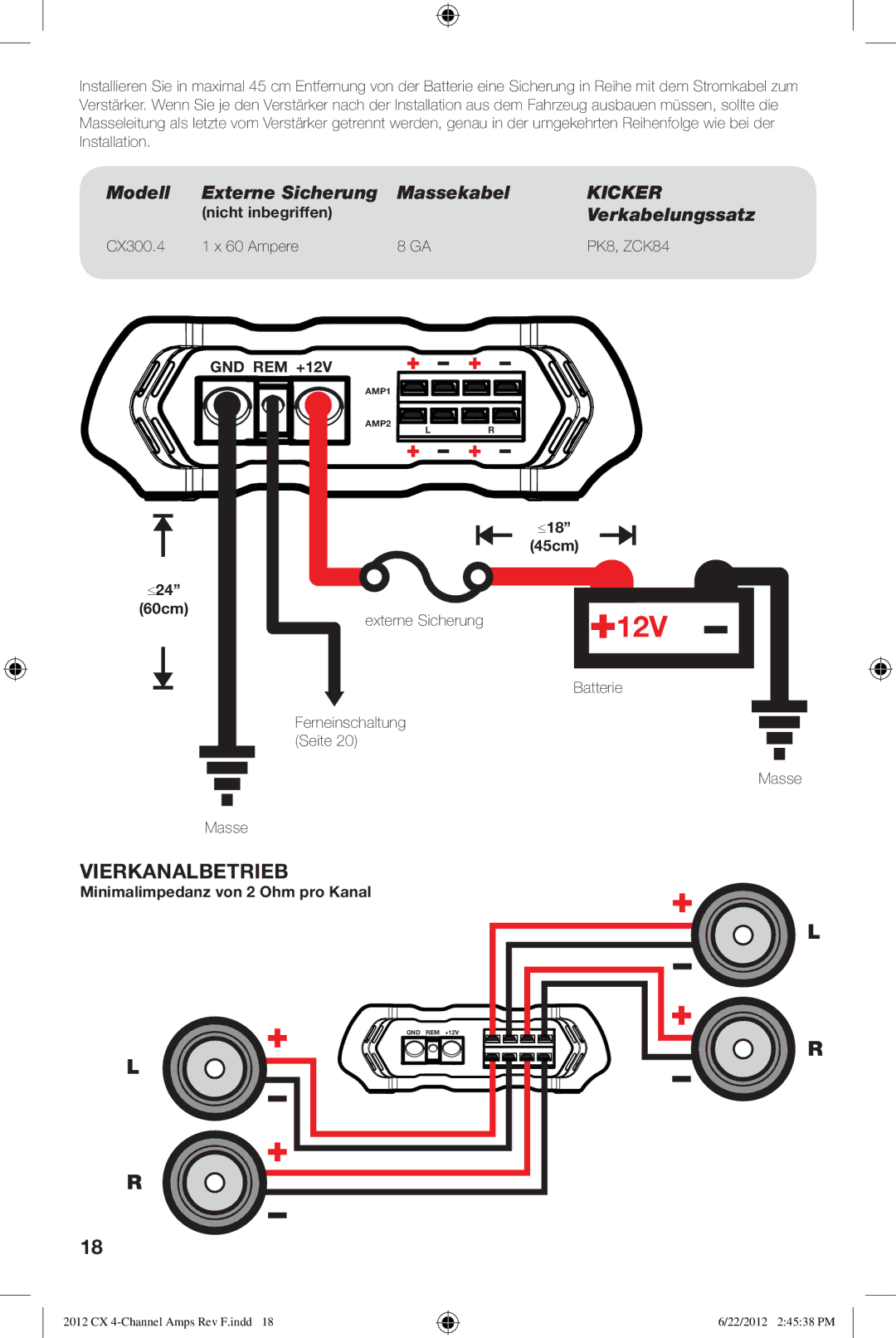 Kicker CX300.4 owner manual Vierkanalbetrieb, Kicker 