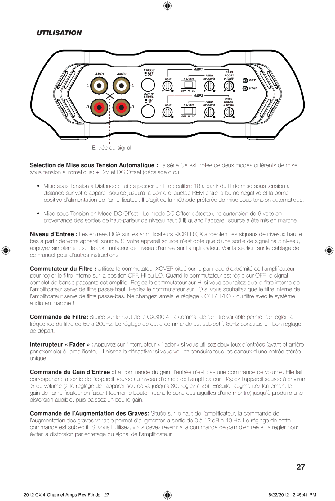 Kicker CX300.4 owner manual Utilisation 