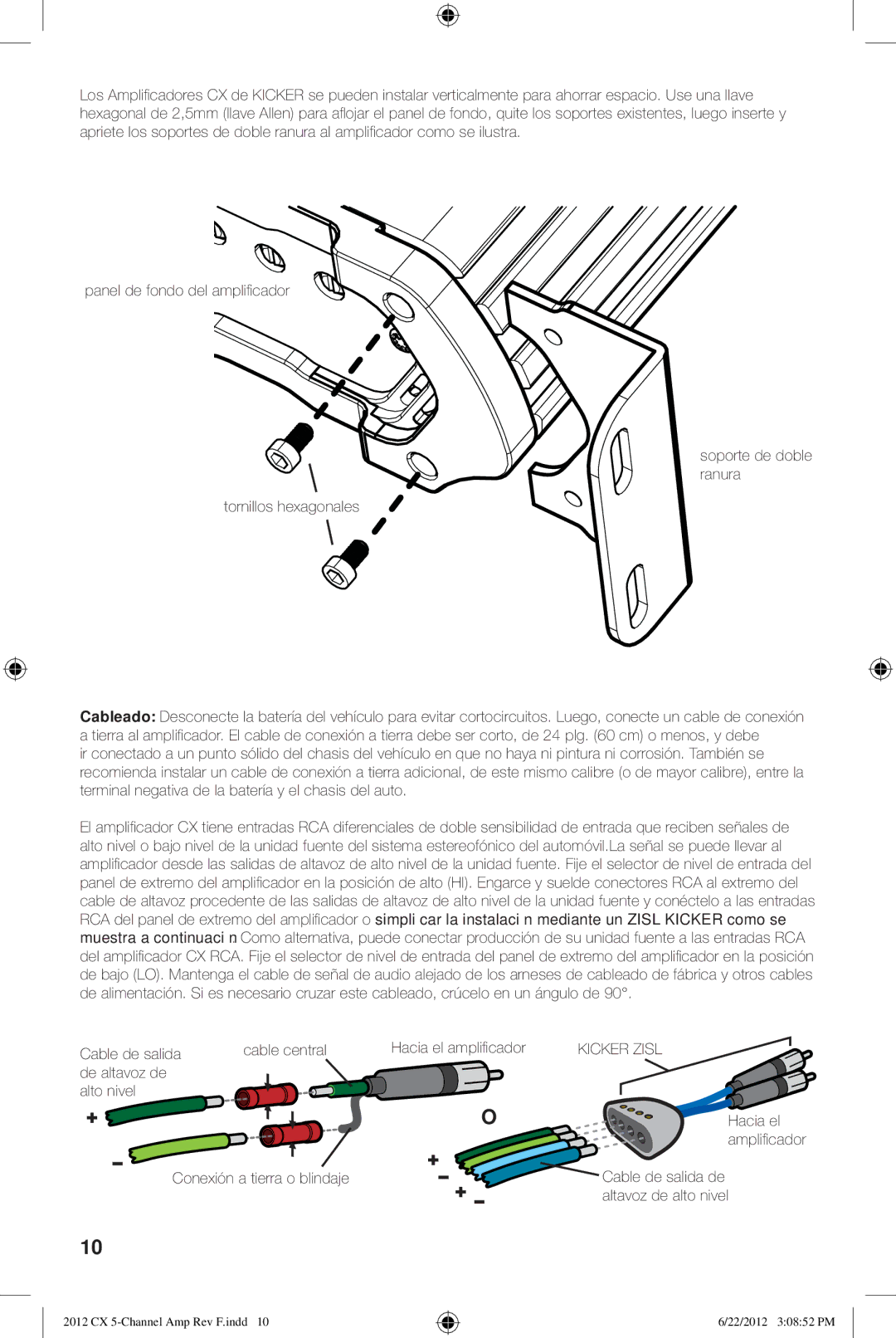 Kicker cx600.5 owner manual Conexión a tierra o blindaje 