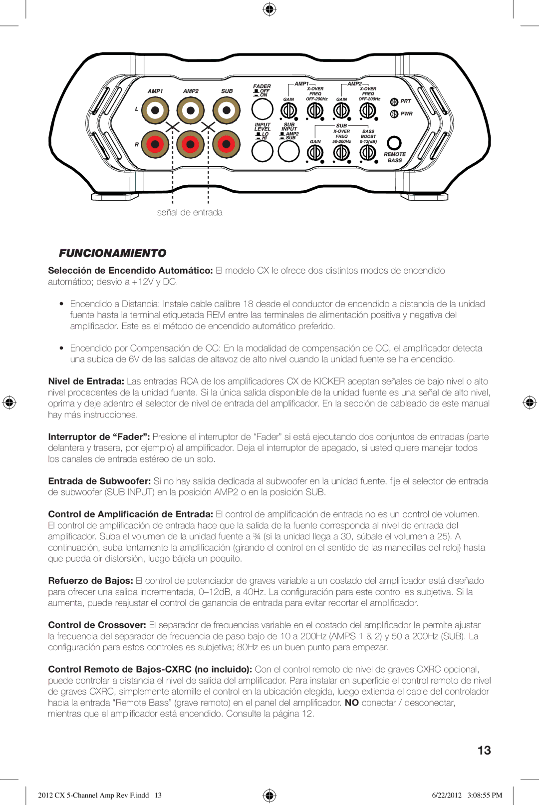 Kicker cx600.5 owner manual Funcionamiento 