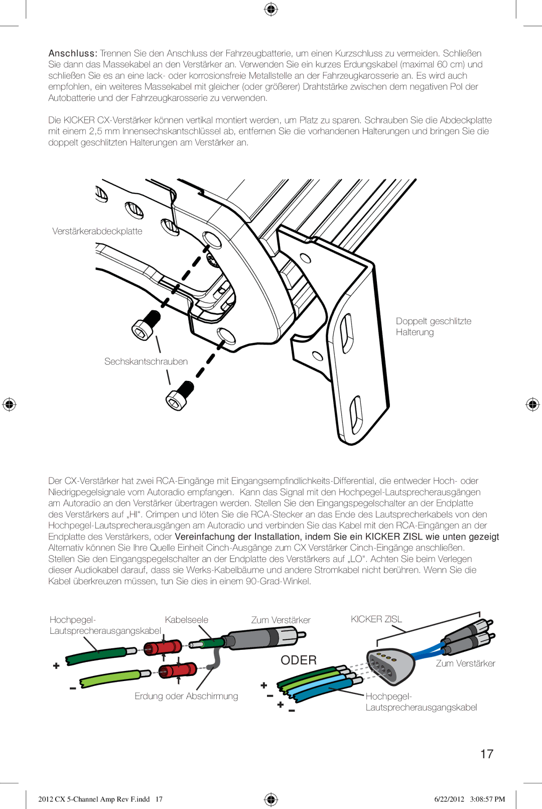 Kicker cx600.5 owner manual Oder, Erdung oder Abschirmung 