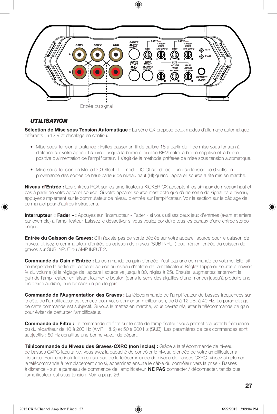 Kicker cx600.5 owner manual Utilisation 