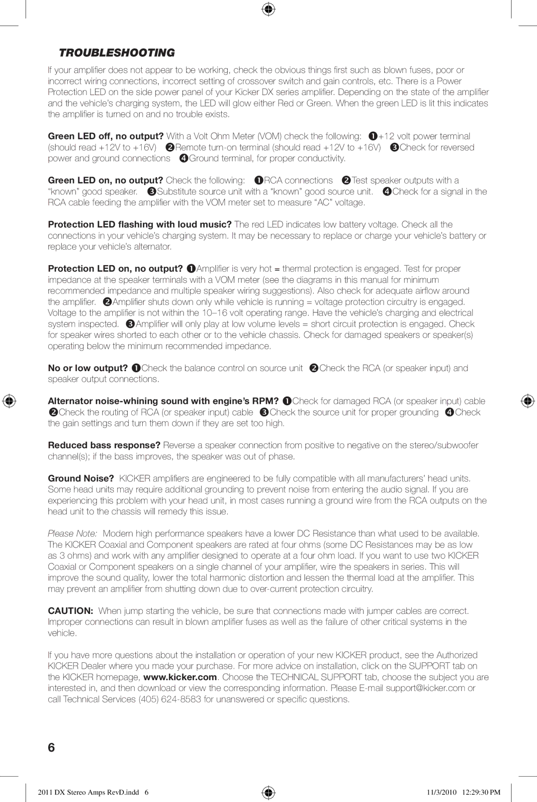 Kicker DX125.2 DX300.2 manual Troubleshooting 