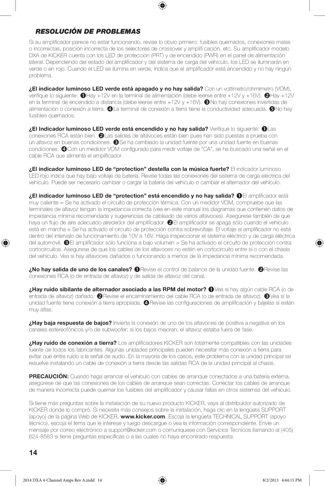 Kicker DXA 250.4 owner manual Resolución DE Problemas 