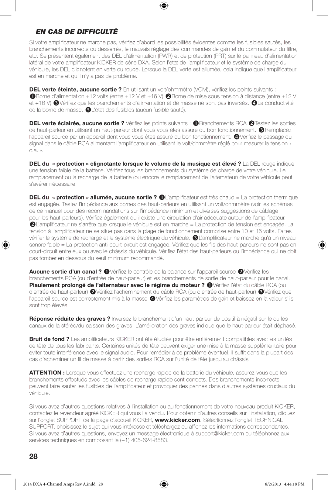 Kicker DXA 250.4 owner manual EN CAS DE Difficulté 