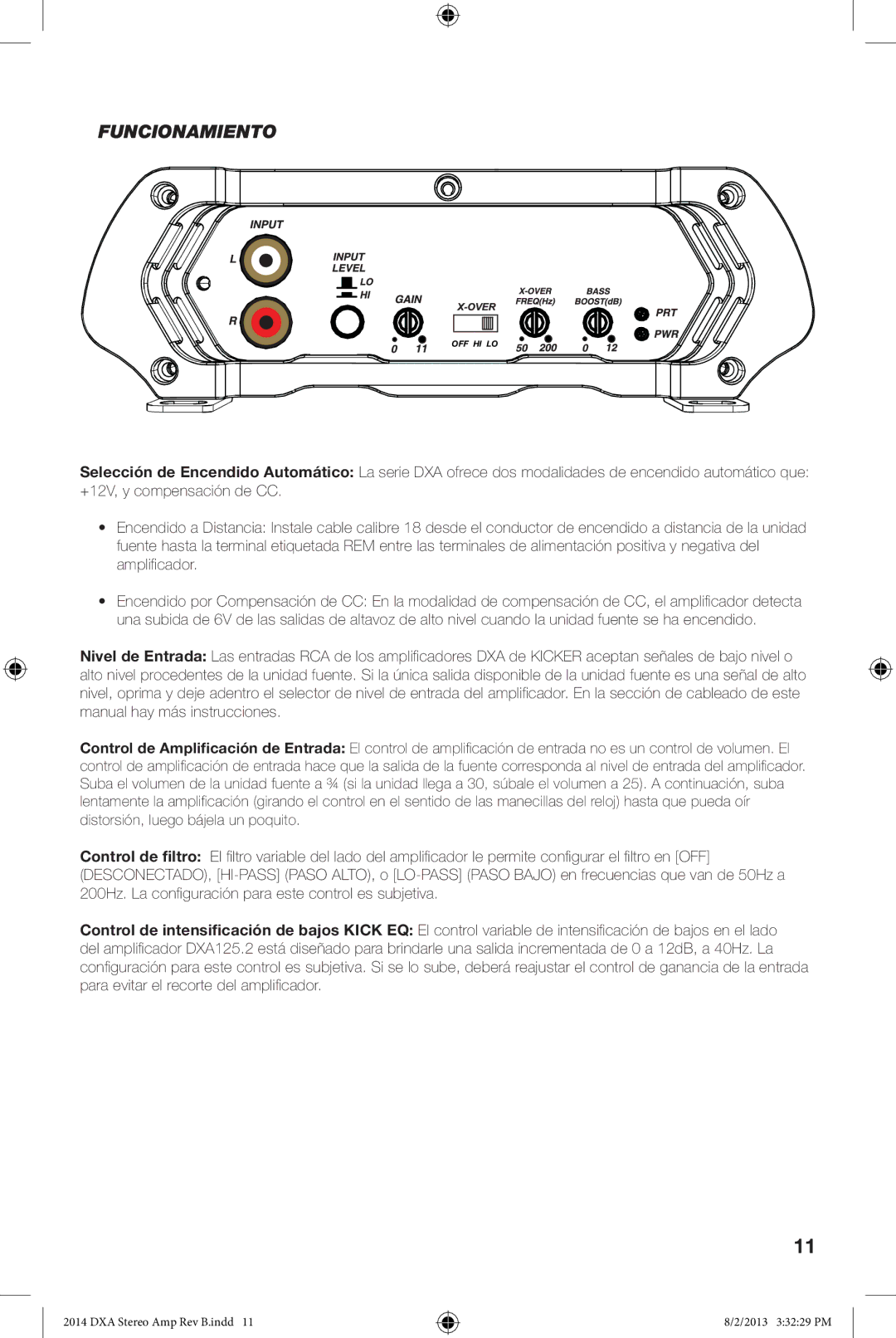 Kicker DXA125.2 owner manual Funcionamiento 