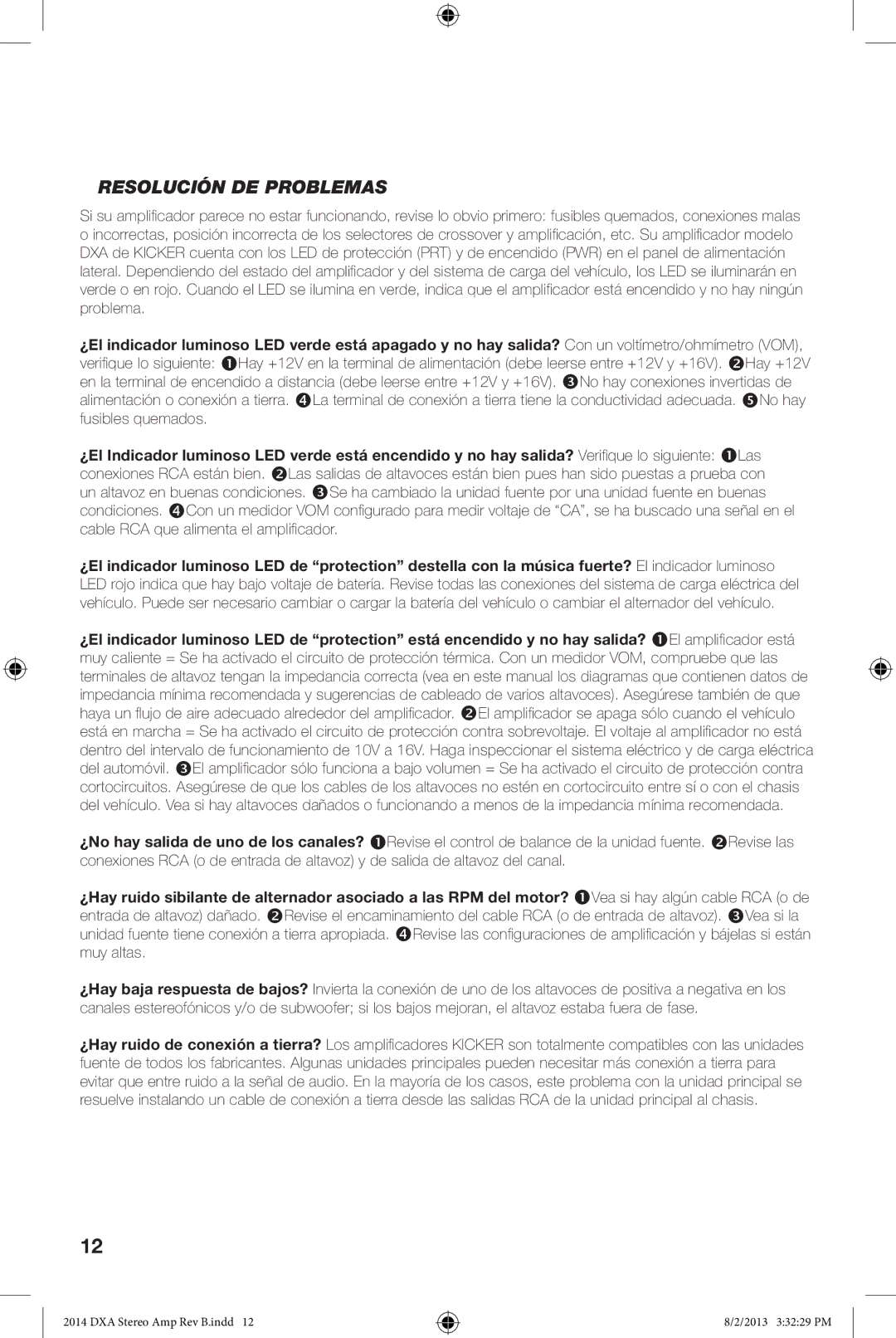Kicker DXA125.2 owner manual Resolución DE Problemas 