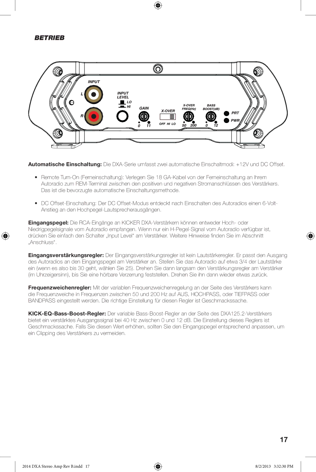 Kicker DXA125.2 owner manual Betrieb 