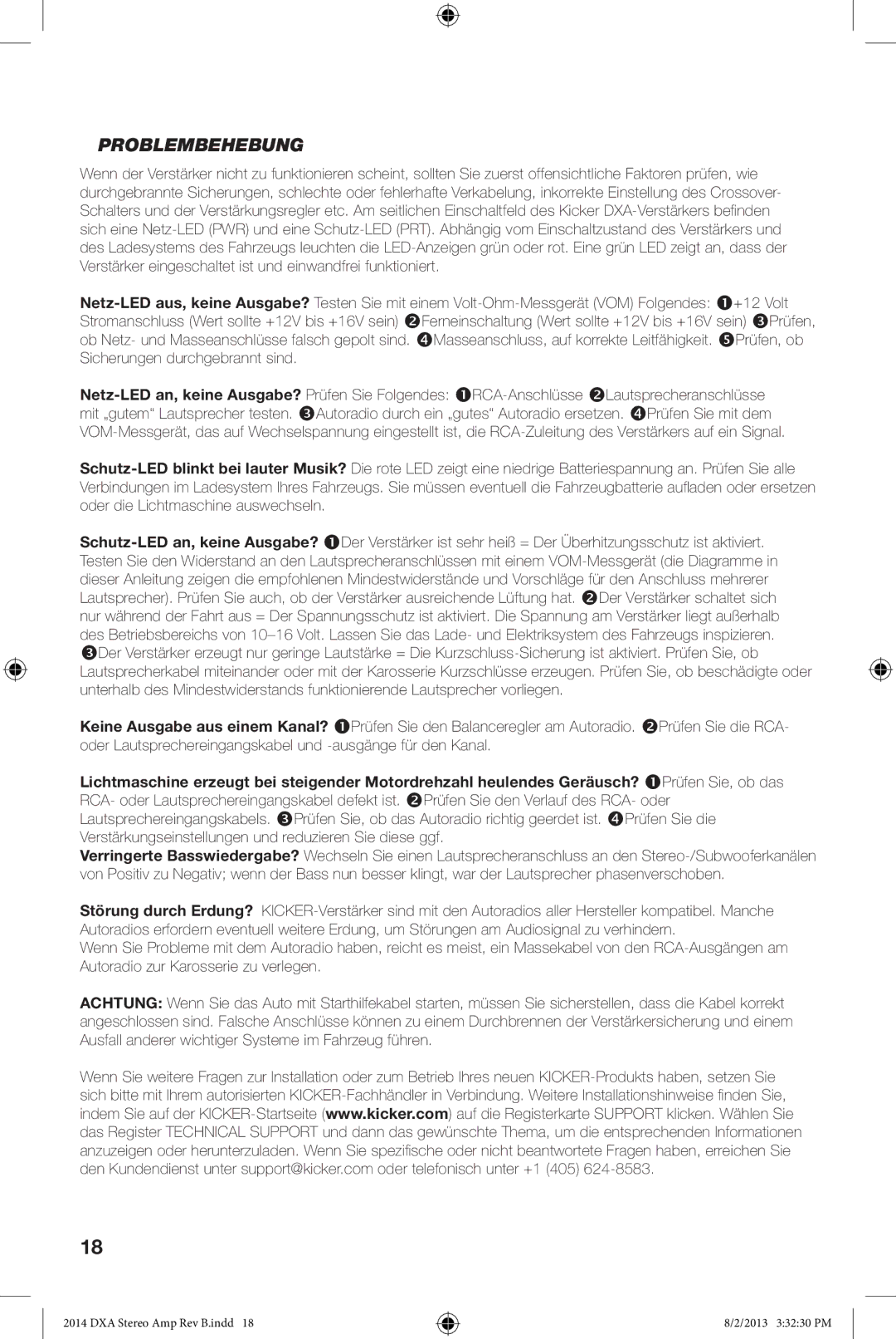 Kicker DXA125.2 owner manual Problembehebung 