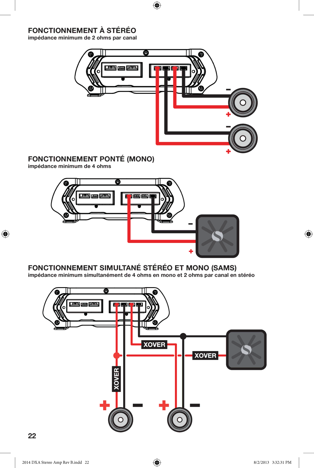 Kicker DXA125.2 Fonctionnement À Stéréo, Fonctionnement Ponté Mono, Fonctionnement Simultané Stéréo ET Mono Sams 