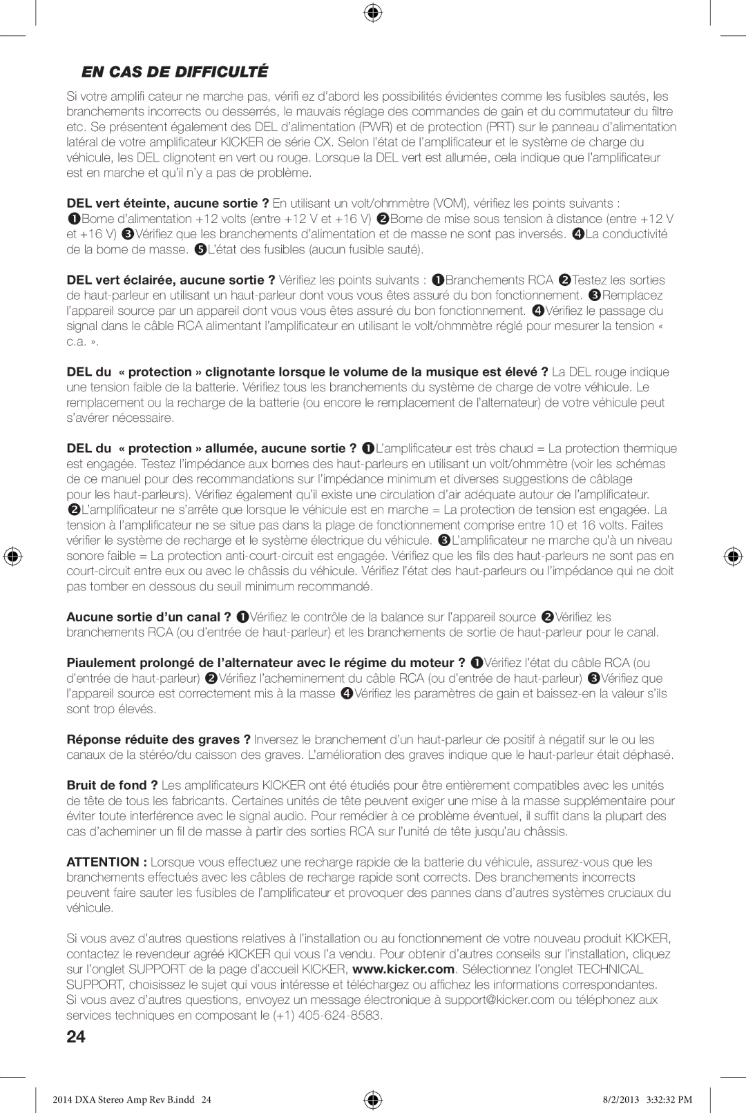 Kicker DXA125.2 owner manual EN CAS DE Difficulté 