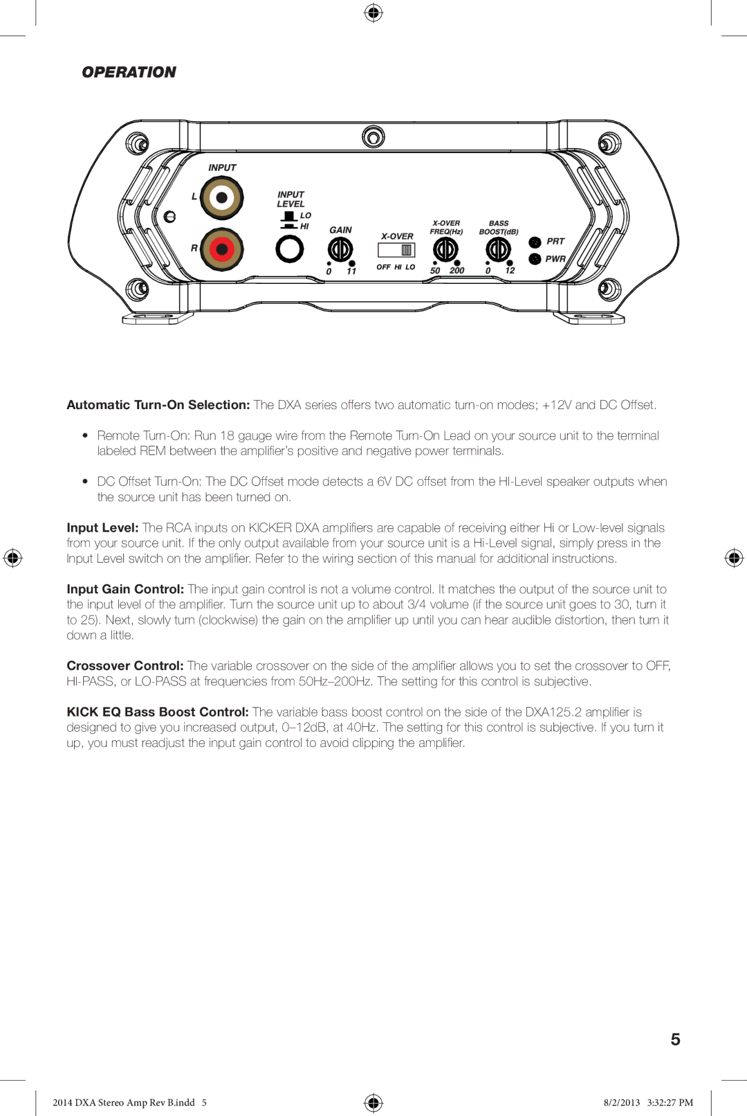 Kicker DXA125.2 owner manual Operation 