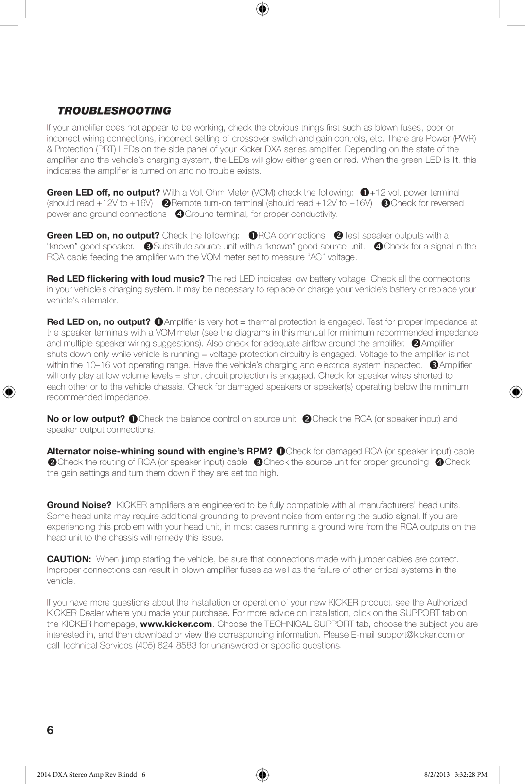 Kicker DXA125.2 owner manual Troubleshooting 