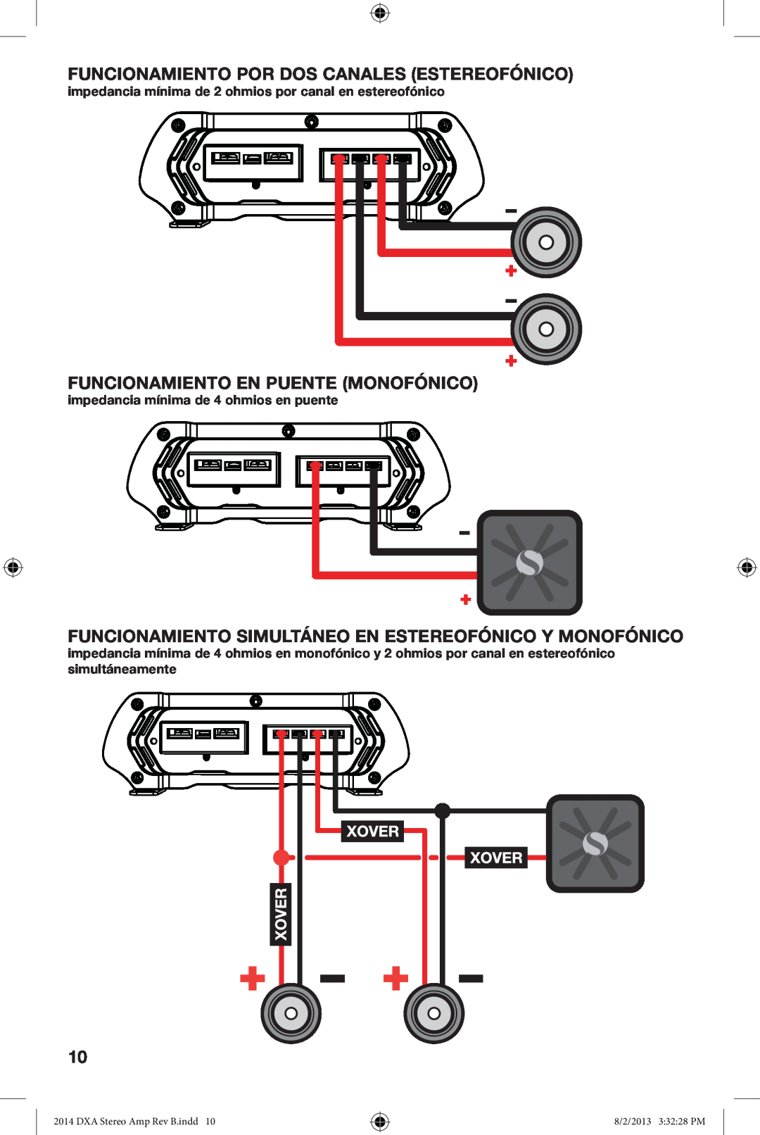 Kicker DXA125.2 owner manual Funcionamiento Por Dos Canales Estereofónico, Funcionamiento En Puente Monofónico 