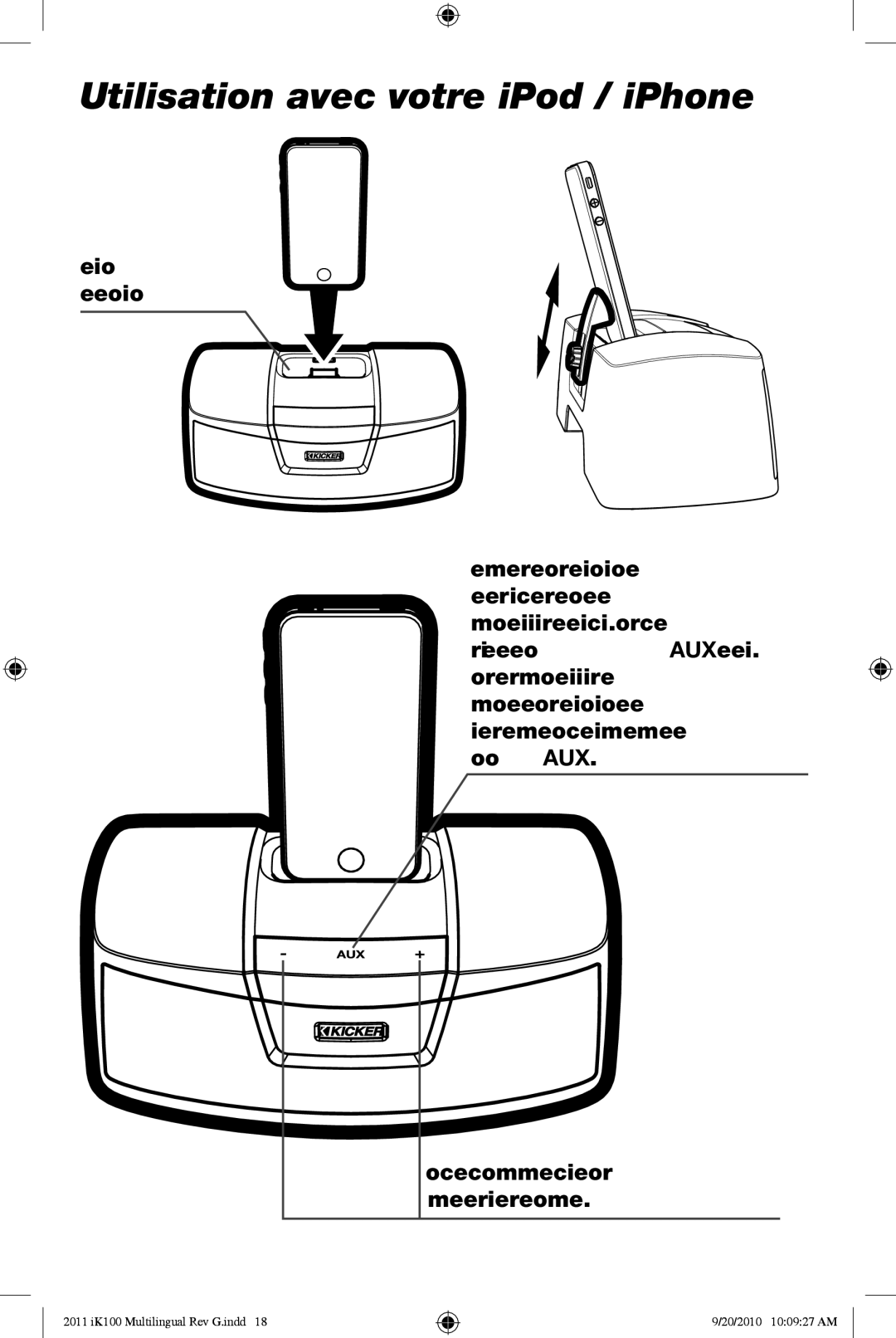 Kicker iK100 owner manual Utilisation avec votre iPod / iPhone, Plaque d’adaptation Apple en option 