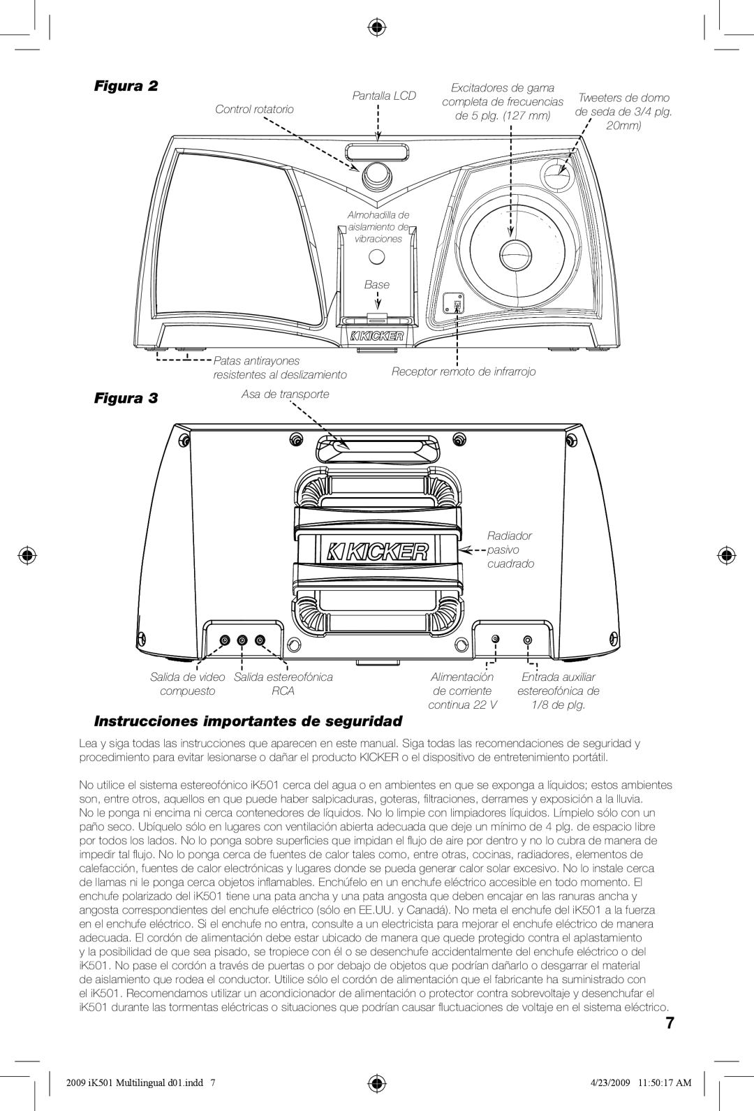 Kicker iK501 manual Instrucciones importantes de seguridad 