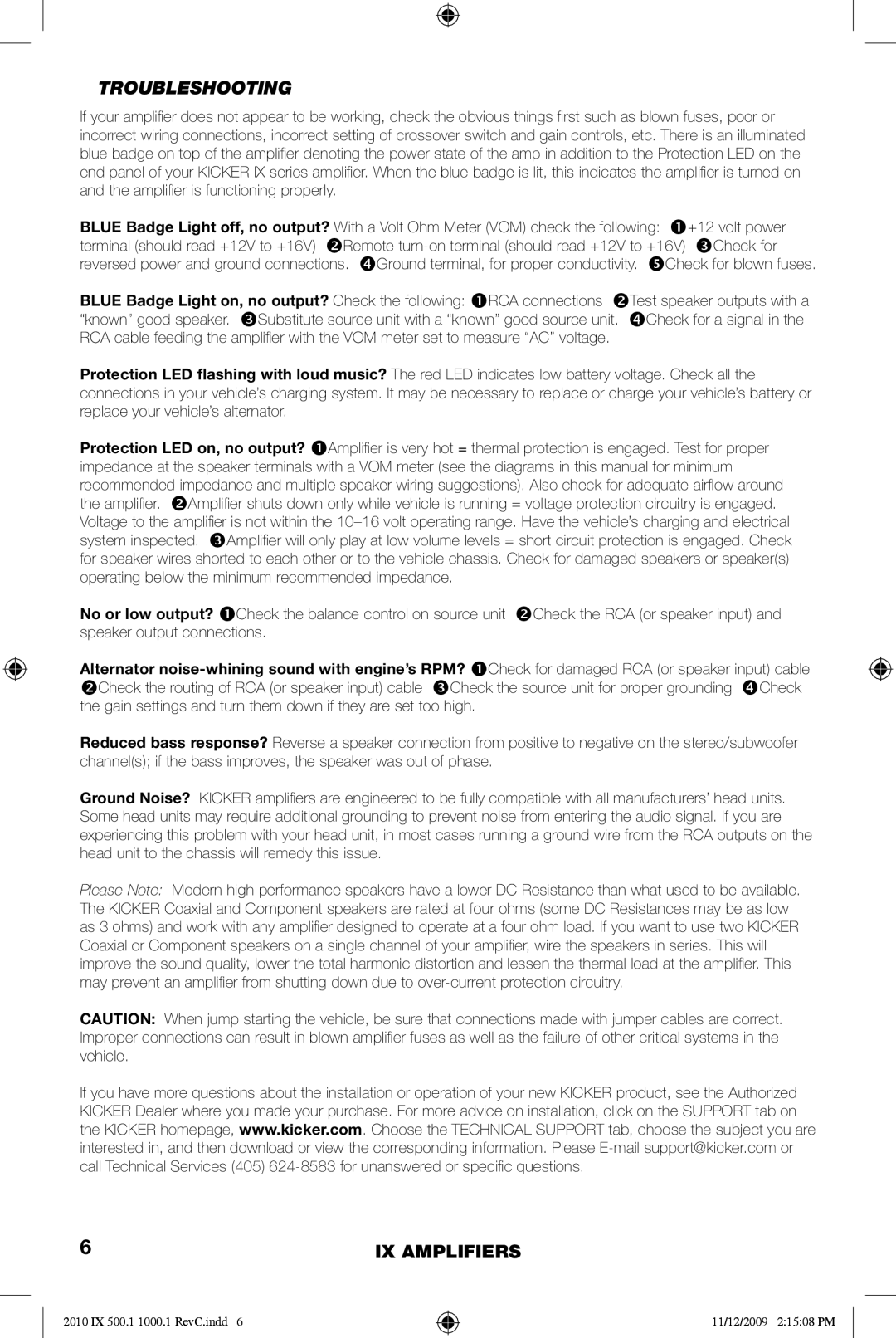 Kicker 10IX1000.1, 10IX500.1 manual Troubleshooting 