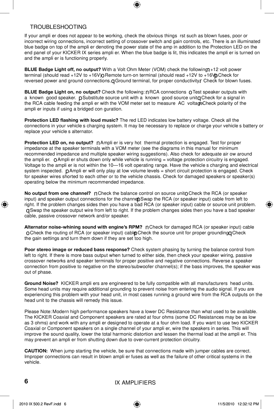 Kicker IX500.2 manual Troubleshooting 