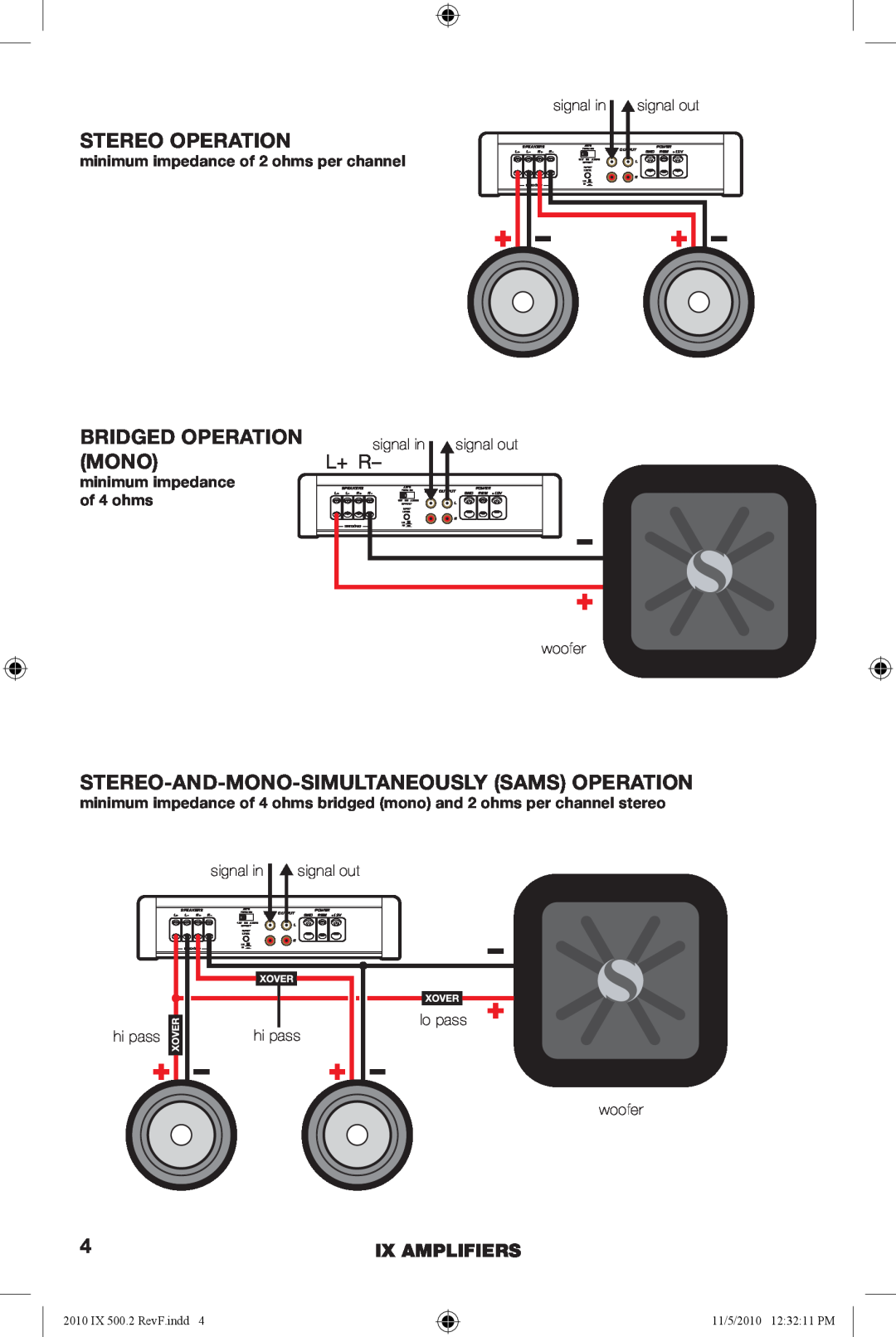 Kicker IX500.2 Stereo Operation, Bridged Operation Mono, L+ R, Stereo-And-Mono-Simultaneouslysams Operation, Ix Amplifiers 