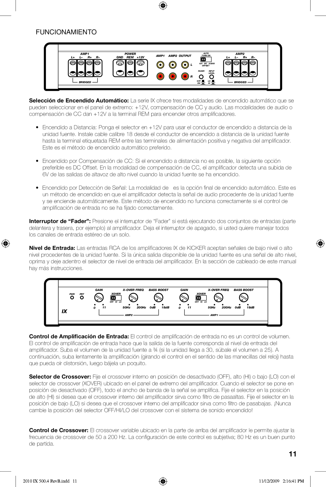 Kicker 10IX500.4 manual Funcionamiento 