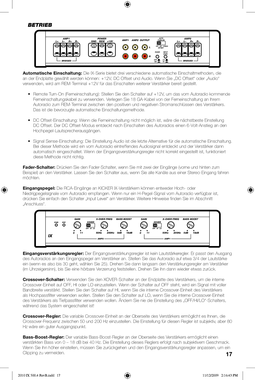 Kicker 10IX500.4 manual Betrieb, Clipping zu vermeiden 