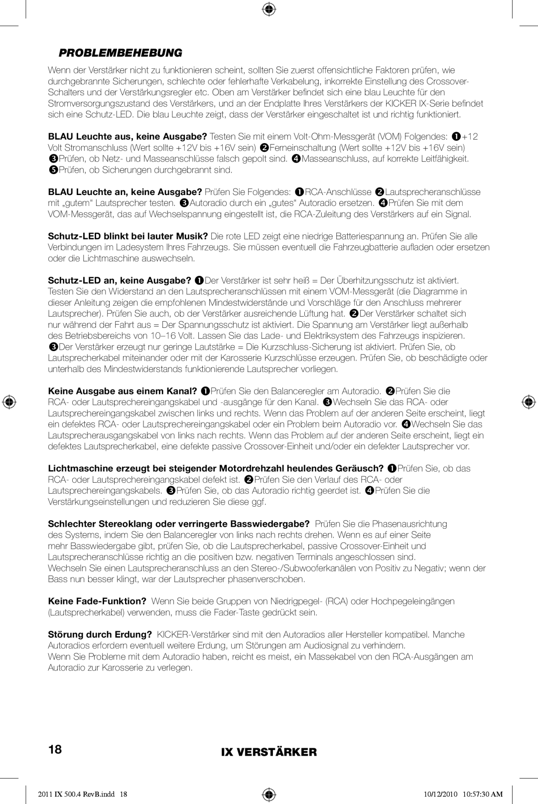 Kicker IX500.4 manual Problembehebung 
