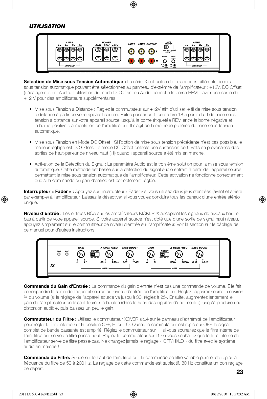 Kicker IX500.4 manual Utilisation, De départ 