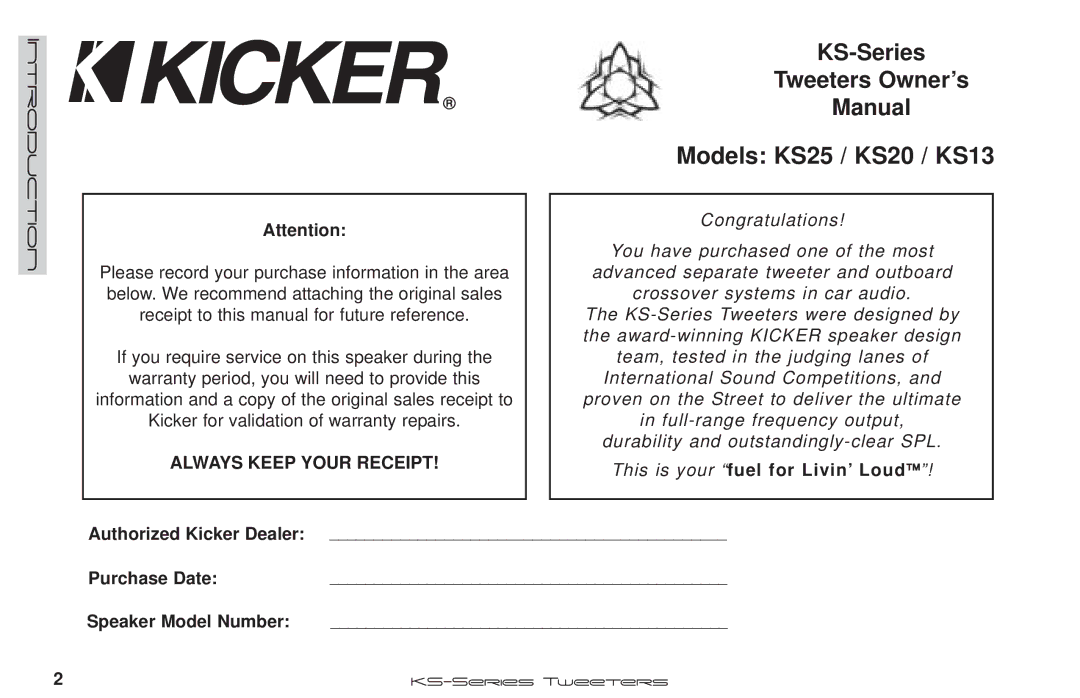 Kicker manual Models KS25 / KS20 / KS13 