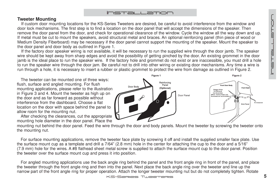 Kicker KS13, KS25, KS20 manual Installation, Tweeter Mounting 