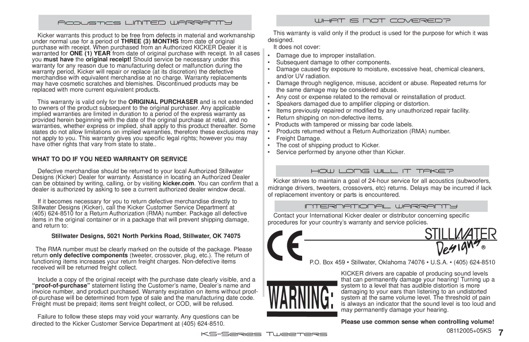 Kicker KS20, KS25, KS13 manual What to do if YOU Need Warranty or Service 