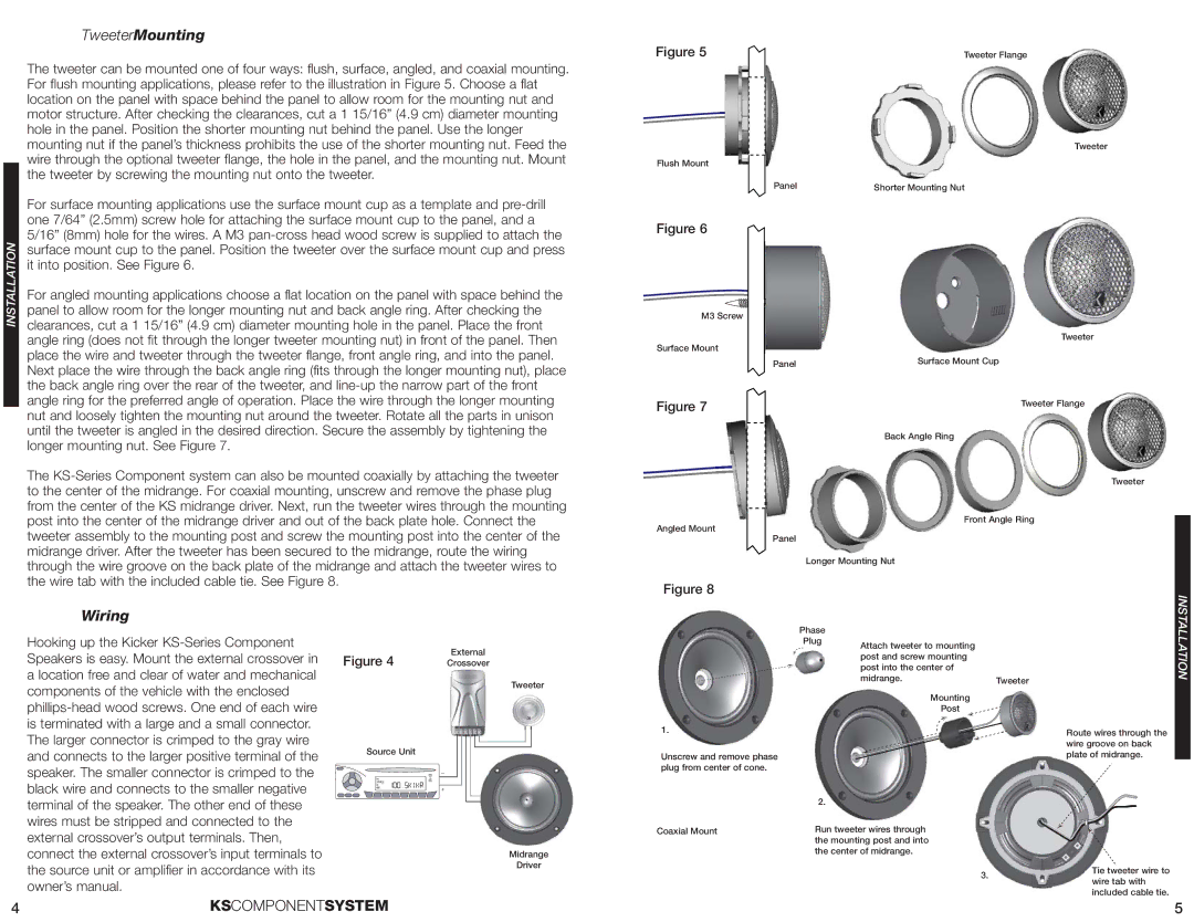 Kicker KS60.2, KS50.2, KS650.2 manual TweeterMounting, Wiring 