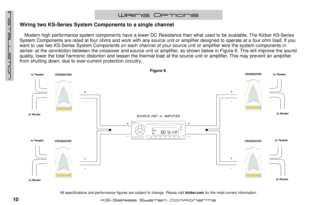 Kicker KS6.2, KS65.2, KS5.2 manual Wiring two KS-Series System Components to a single channel 