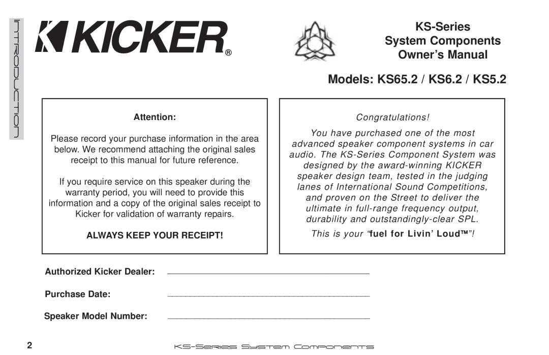 Kicker manual Models KS65.2 / KS6.2 / KS5.2 