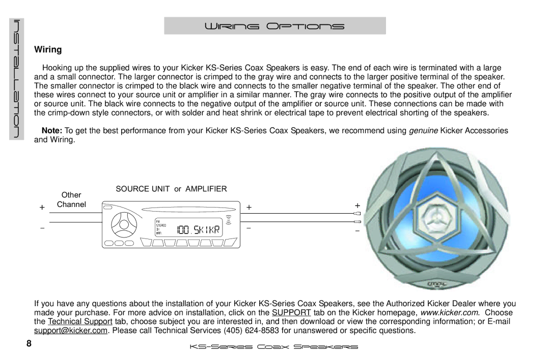 Kicker KS693, KS46, KS68, KS525, KS35, KS410 manual Wiring Options 