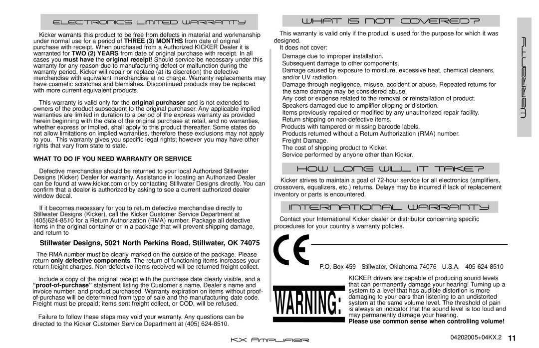 Kicker KX100.2 manual What is not COVERED? 