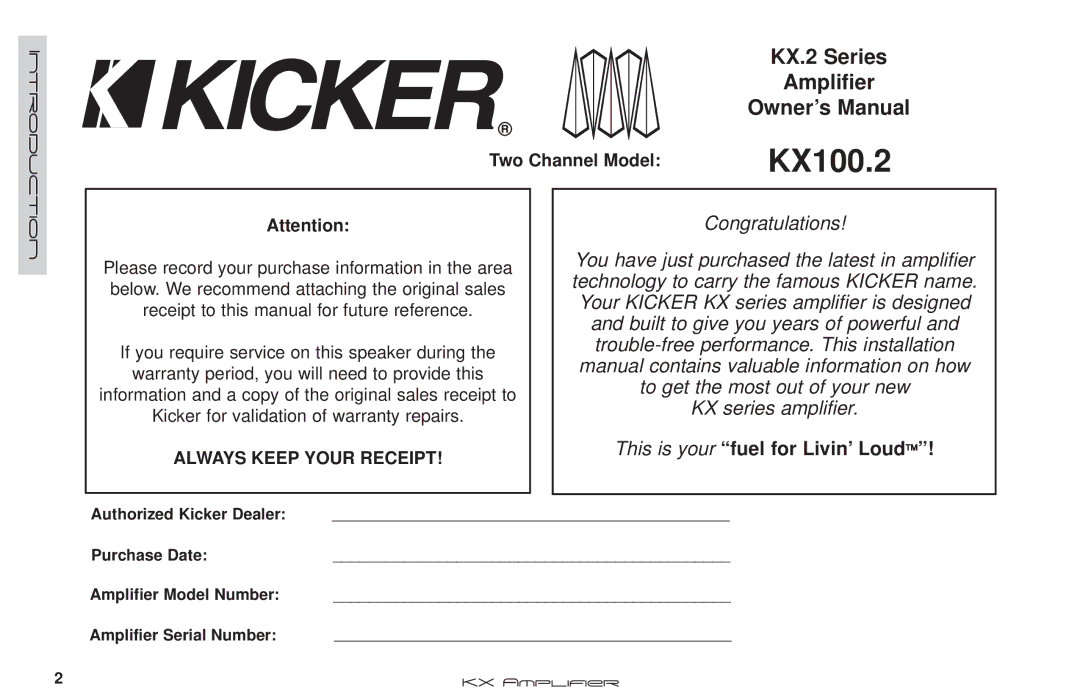 Kicker KX100.2 manual 