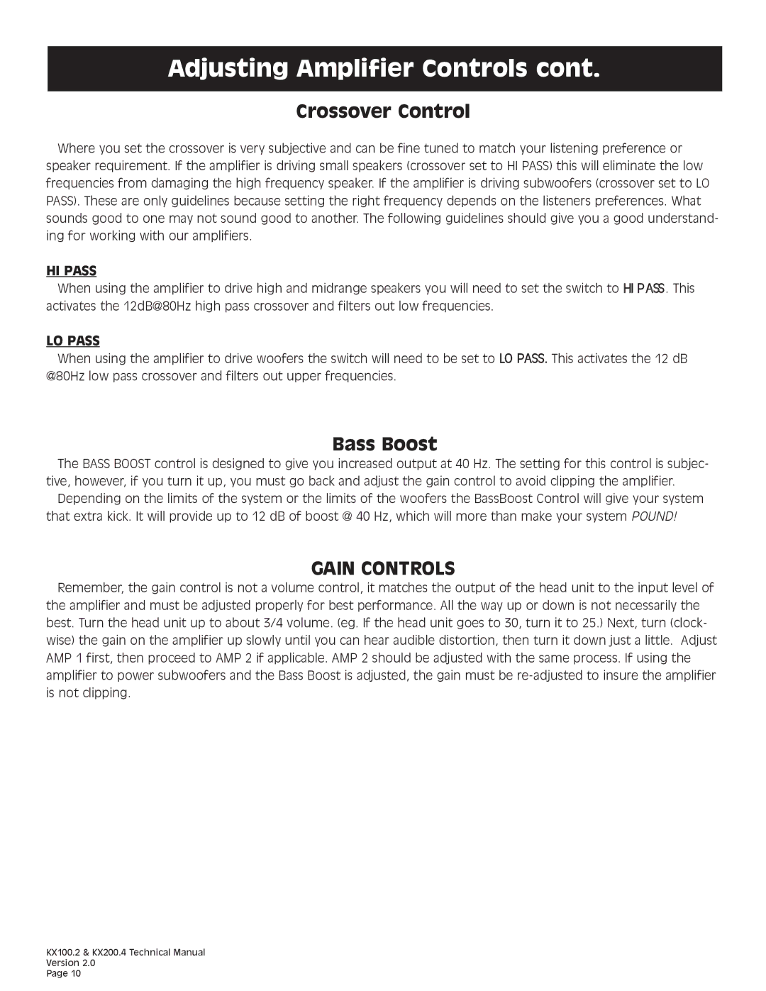 Kicker KX200.4 technical manual Gain Controls 