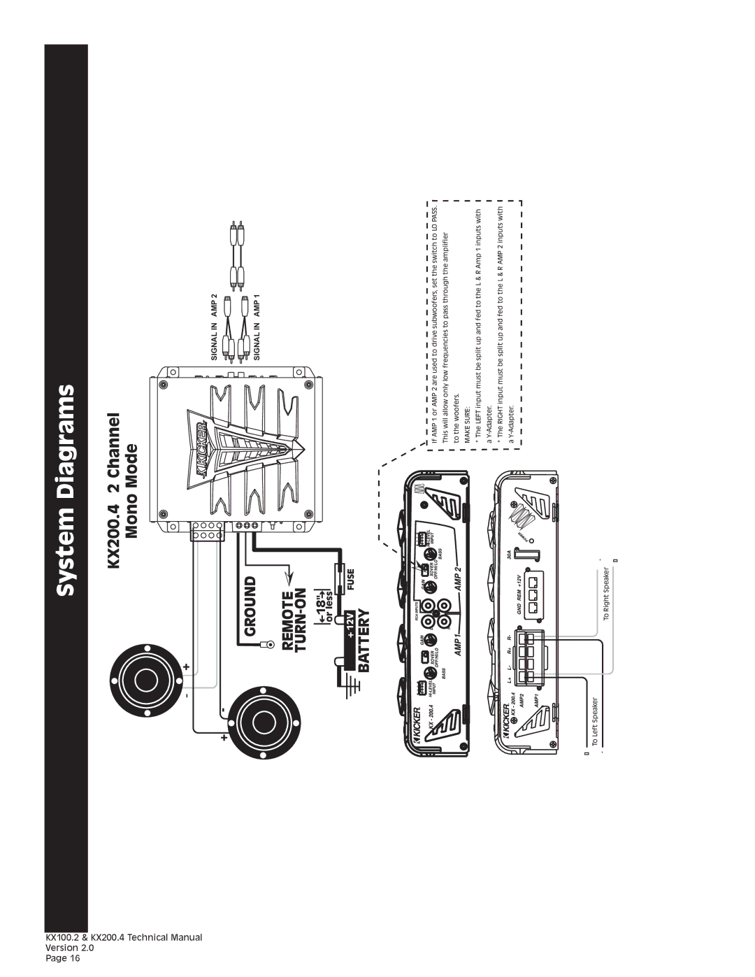 Kicker technical manual KX200.4 2 Channel Mono Mode 