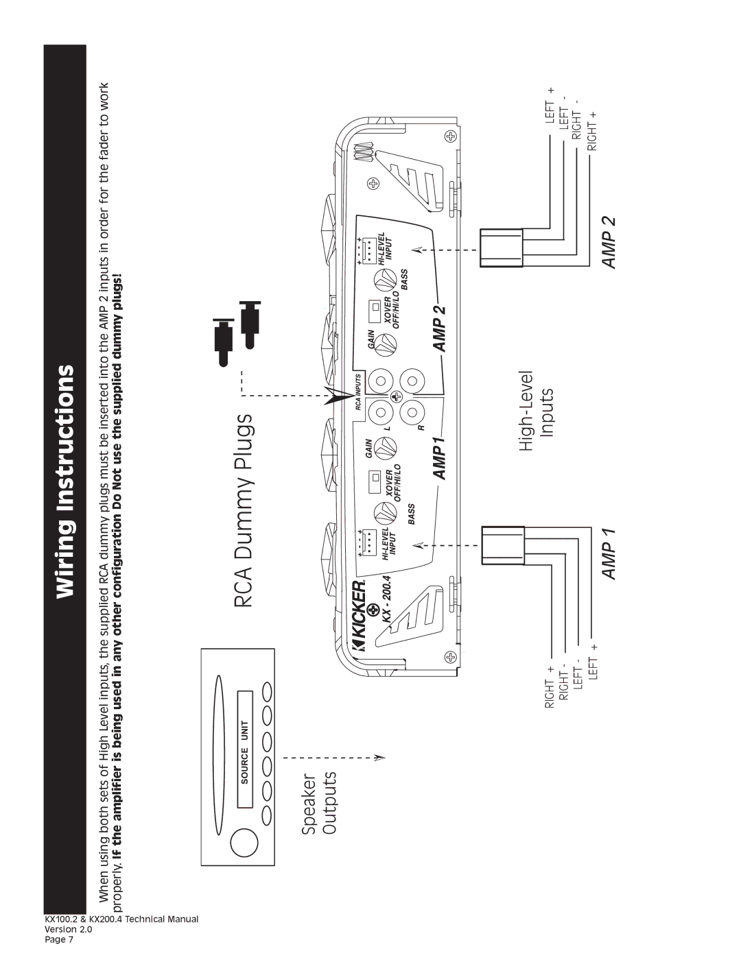 Kicker KX200.4 technical manual RCA Dummy Plugs 