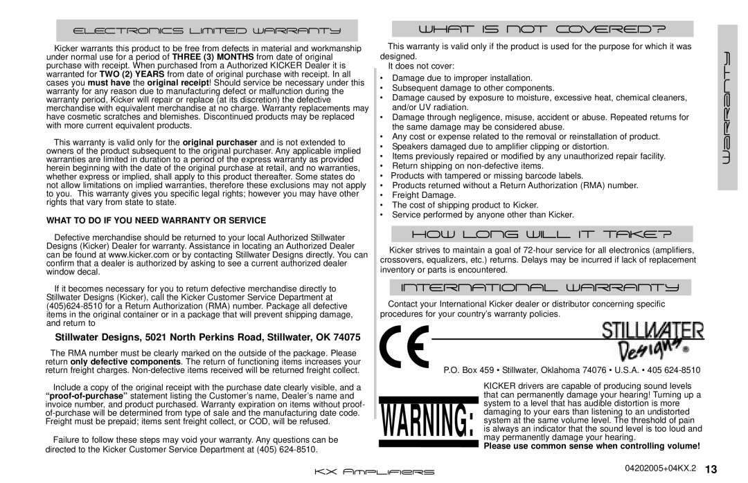 Kicker KX350.2 manual What is not COVERED? 