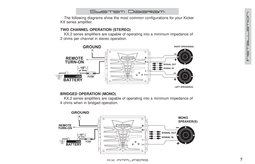 Kicker KX350.2 manual System Diagram, TWO Channel Operation Stereo 