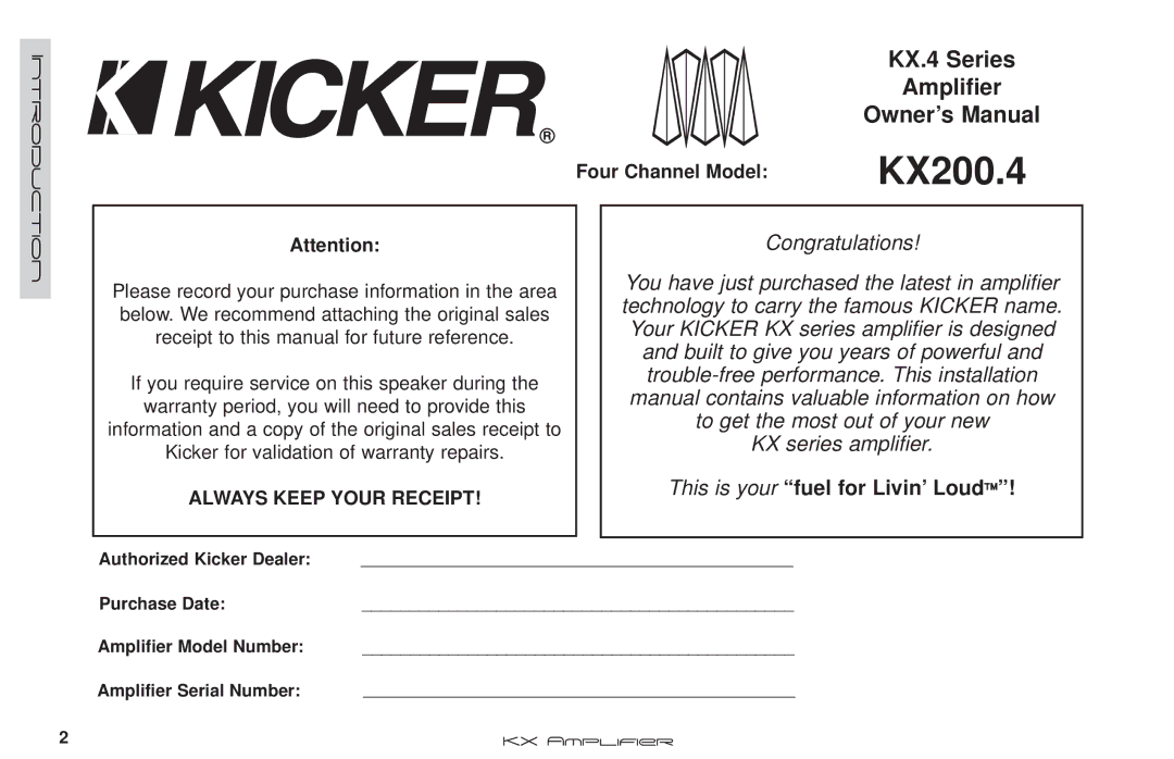 Kicker KX.4 Series manual KX200.4 