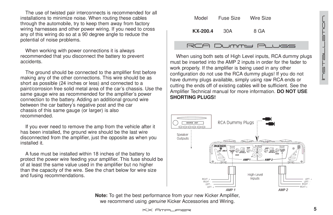 Kicker KX.4 Series manual RCA Dummy Plugs, KX-200.4, Shorting Plugs 